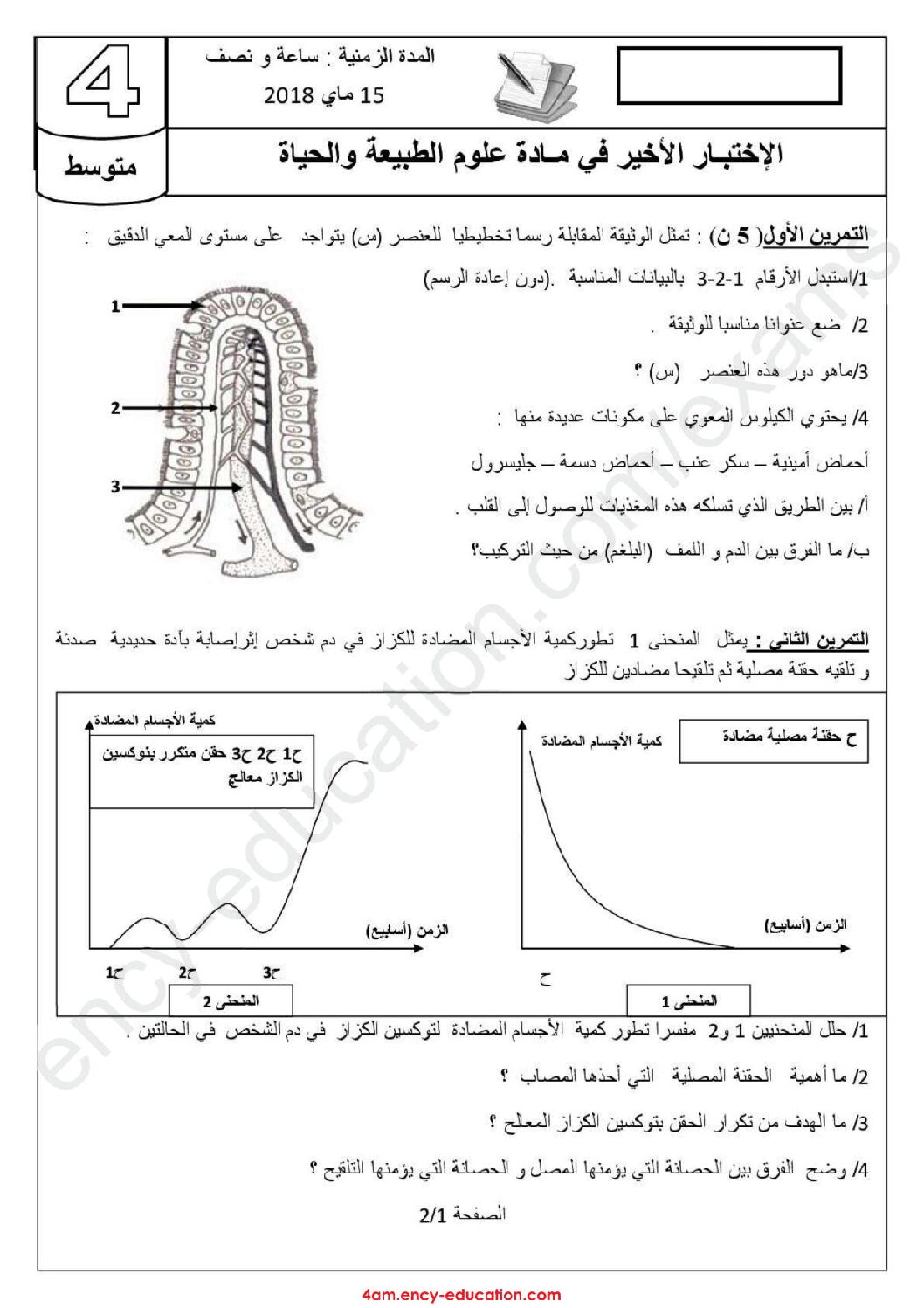 اختبار في العلوم الطبيعية الفصل الثالث السنة الرابعة متوسط رقم 35