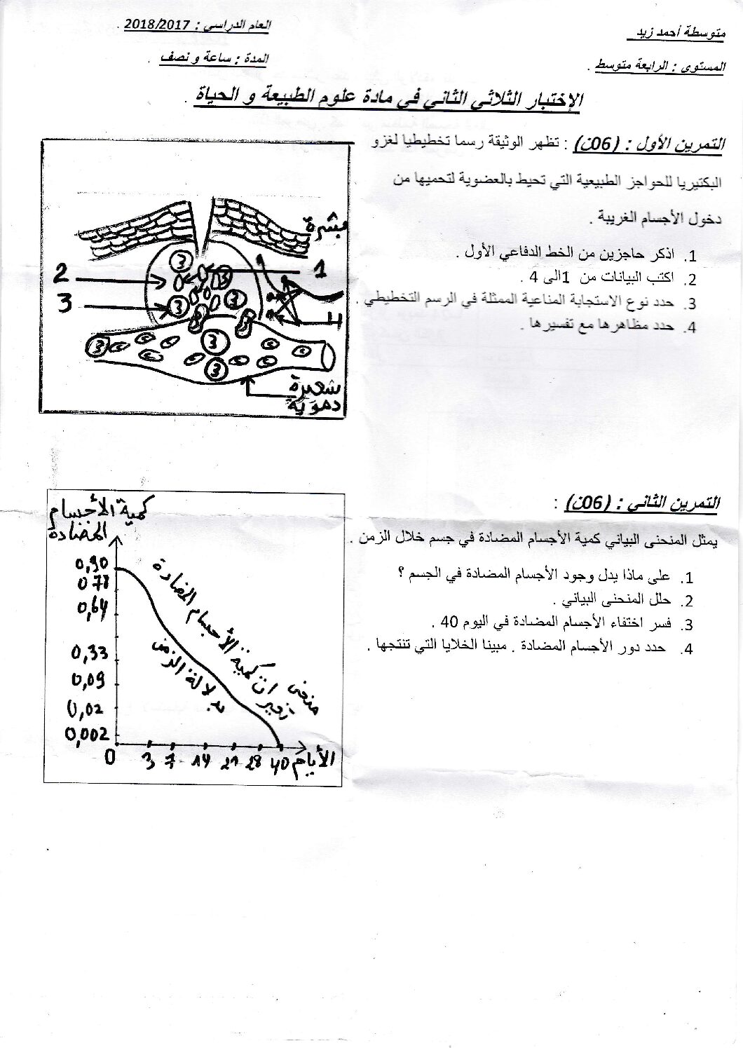 اختبار في العلوم الطبيعية الفصل الثاني السنة الرابعة متوسط رقم 35