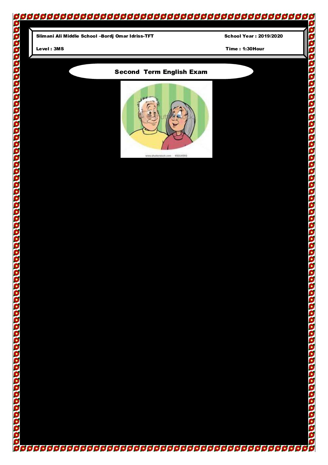 اختبار في اللغة الإنجليزية الفصل الثاني السنة الثالثة متوسط رقم 38