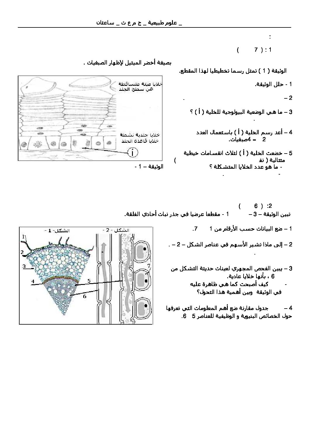 اختبار في العلوم الطبيعية الفصل الأول السنة الأولى ثانوي رقم 4 مع التصحيح
