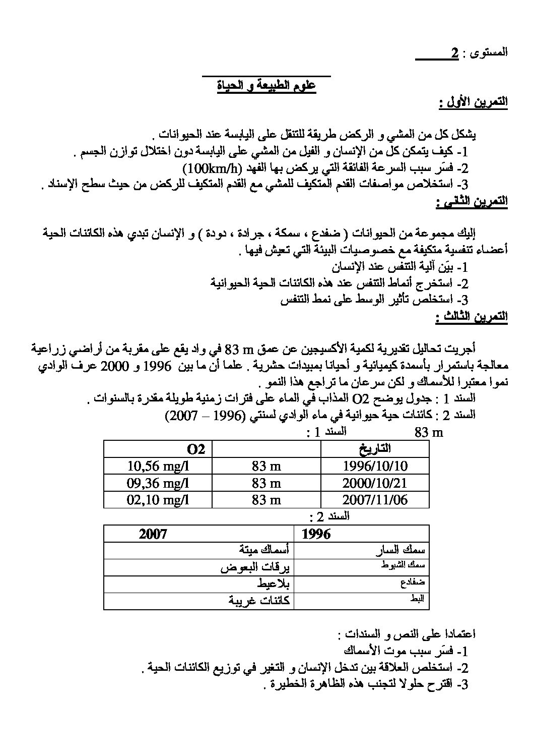 اختبار في العلوم الطبيعية الفصل الثاني السنة الثانية متوسط رقم 4