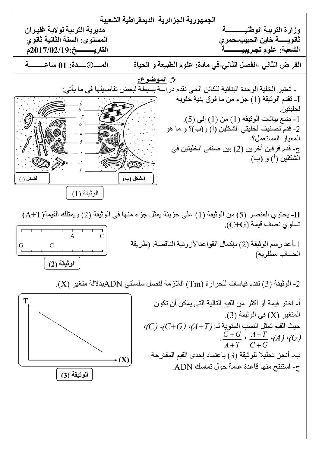 فرض في العلوم الطبيعية الفصل الثاني السنة الثانية ثانوي علوم تجريبية رقم 4 مع التصحيح