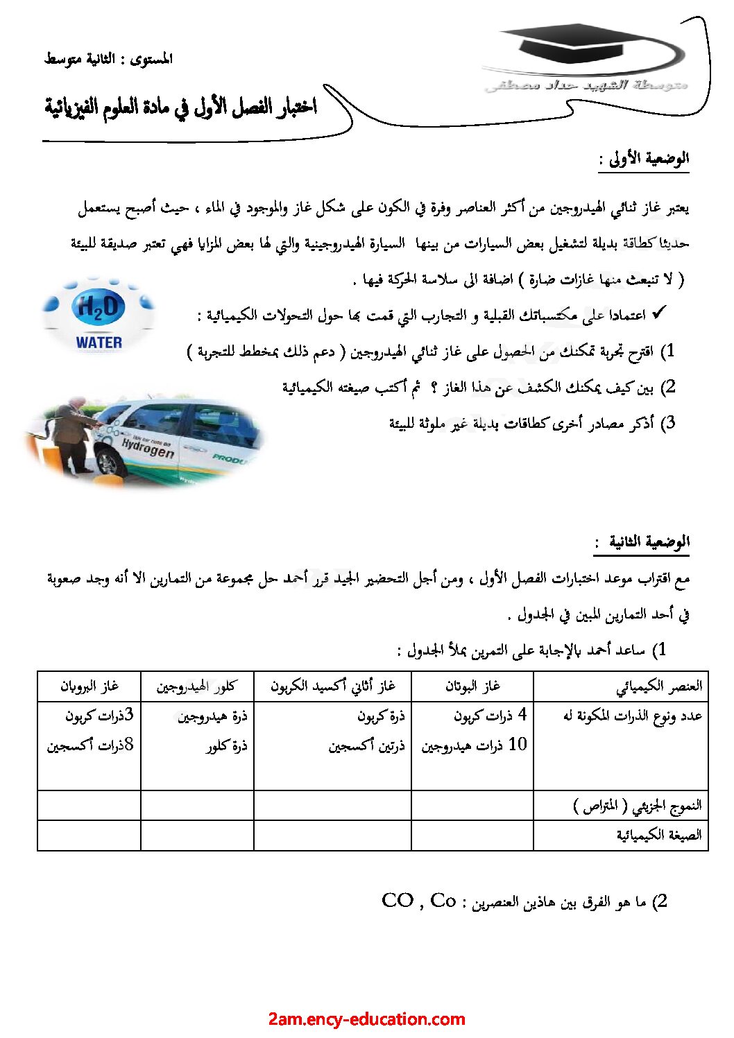 اختبار في العلوم الفيزيائية الفصل الأول السنة الثانية متوسط رقم 41