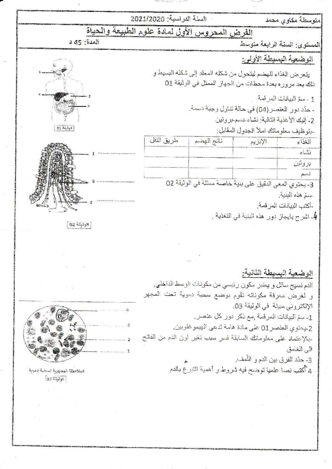 فرض في العلوم الطبيعية الفصل الأول السنة الرابعة متوسط رقم 41