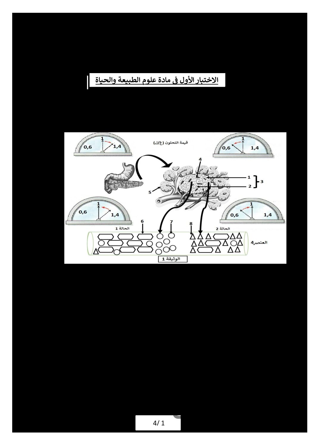 اختبار في العلوم الطبيعية الفصل الأول السنة الثانية ثانوي علوم تجريبية رقم 42