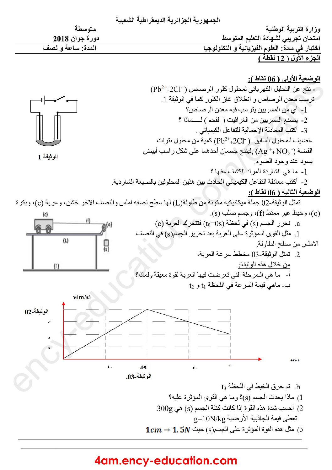 اختبار في العلوم الفيزيائية الفصل الثالث السنة الرابعة متوسط رقم 47