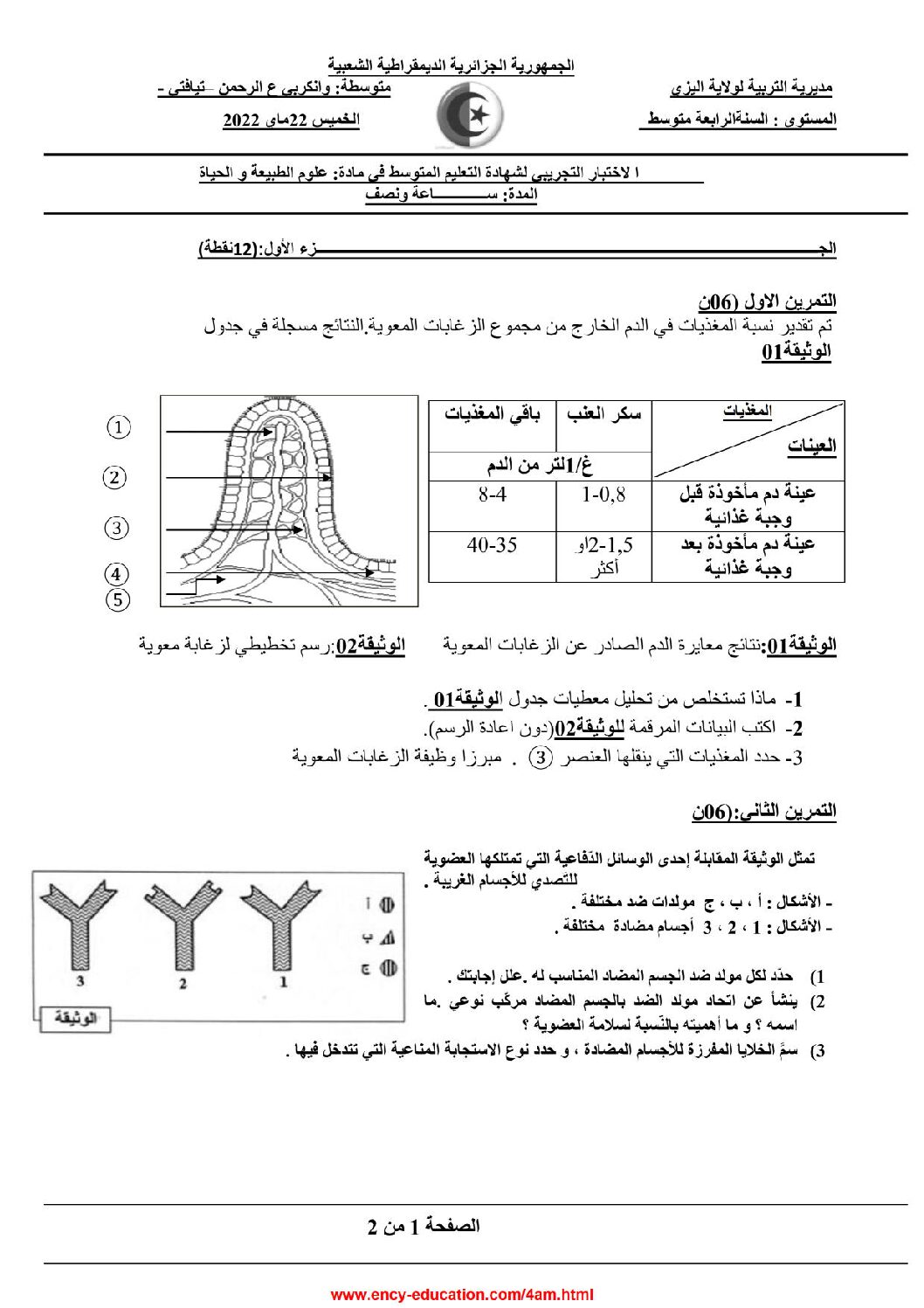 اختبار في العلوم الطبيعية الفصل الثالث السنة الرابعة متوسط رقم 58