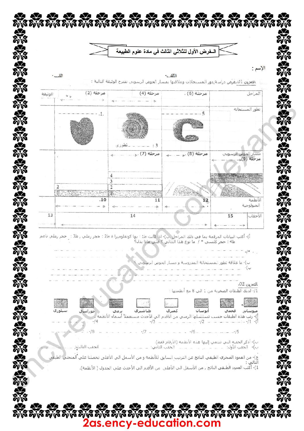 فرض في العلوم الطبيعية الفصل الثالث السنة الثانية ثانوي علوم تجريبية رقم 6