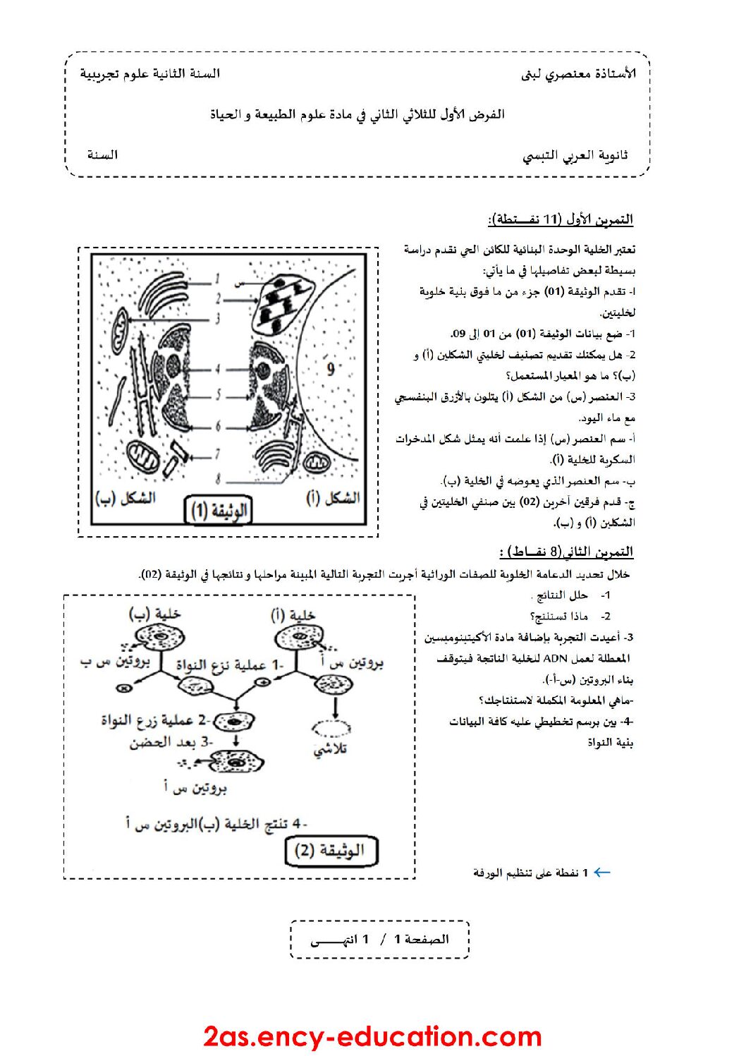 فرض في العلوم الطبيعية الفصل الثاني السنة الثانية ثانوي علوم تجريبية رقم 6 مع التصحيح