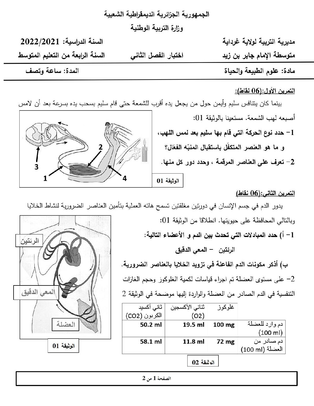 اختبار في العلوم الطبيعية الفصل الثاني السنة الرابعة متوسط رقم 63