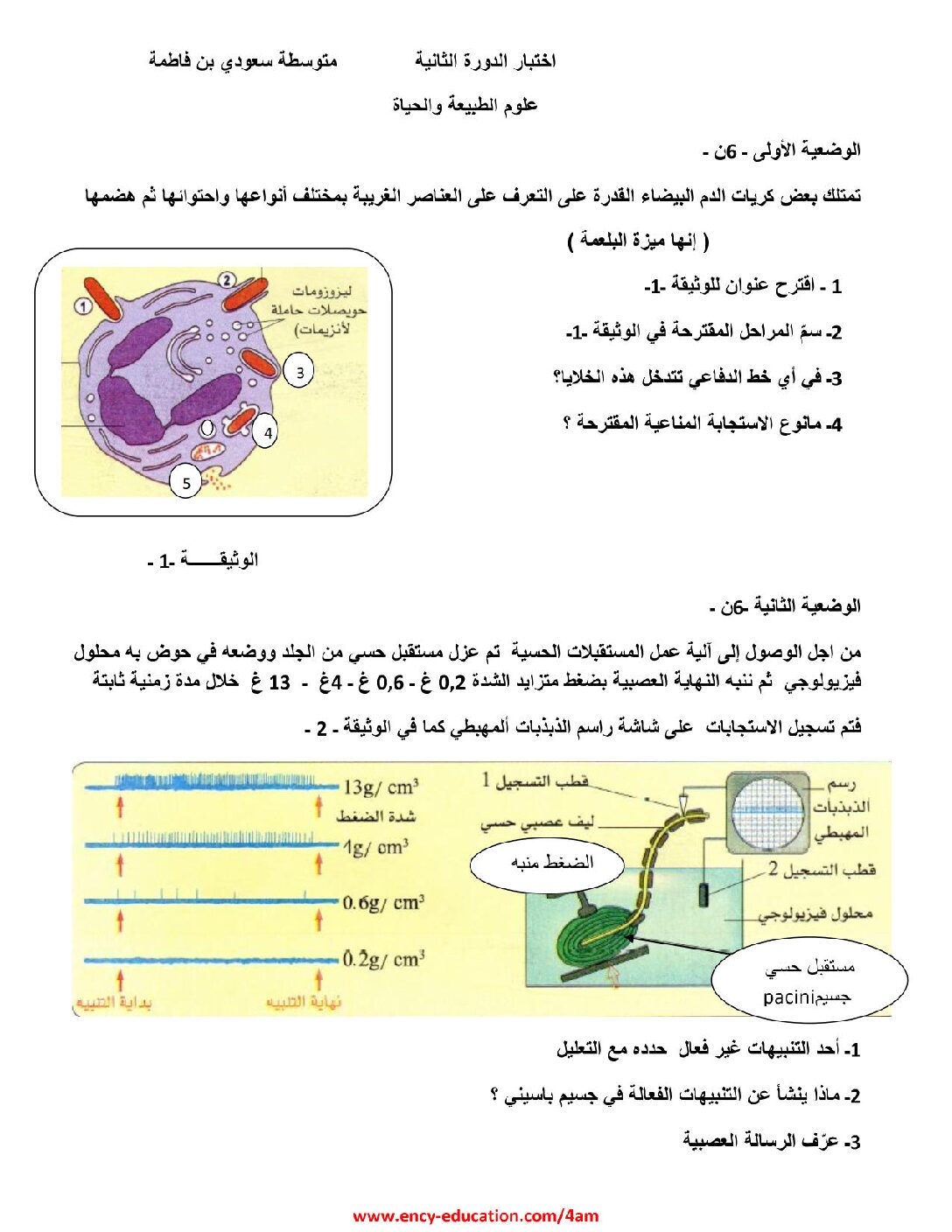 اختبار في العلوم الطبيعية الفصل الثاني السنة الرابعة متوسط رقم 67 مع التصحيح