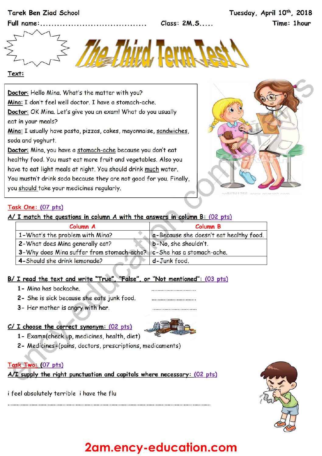 فرض في اللغة الإنجليزية الفصل الثالث السنة الثانية متوسط رقم 7