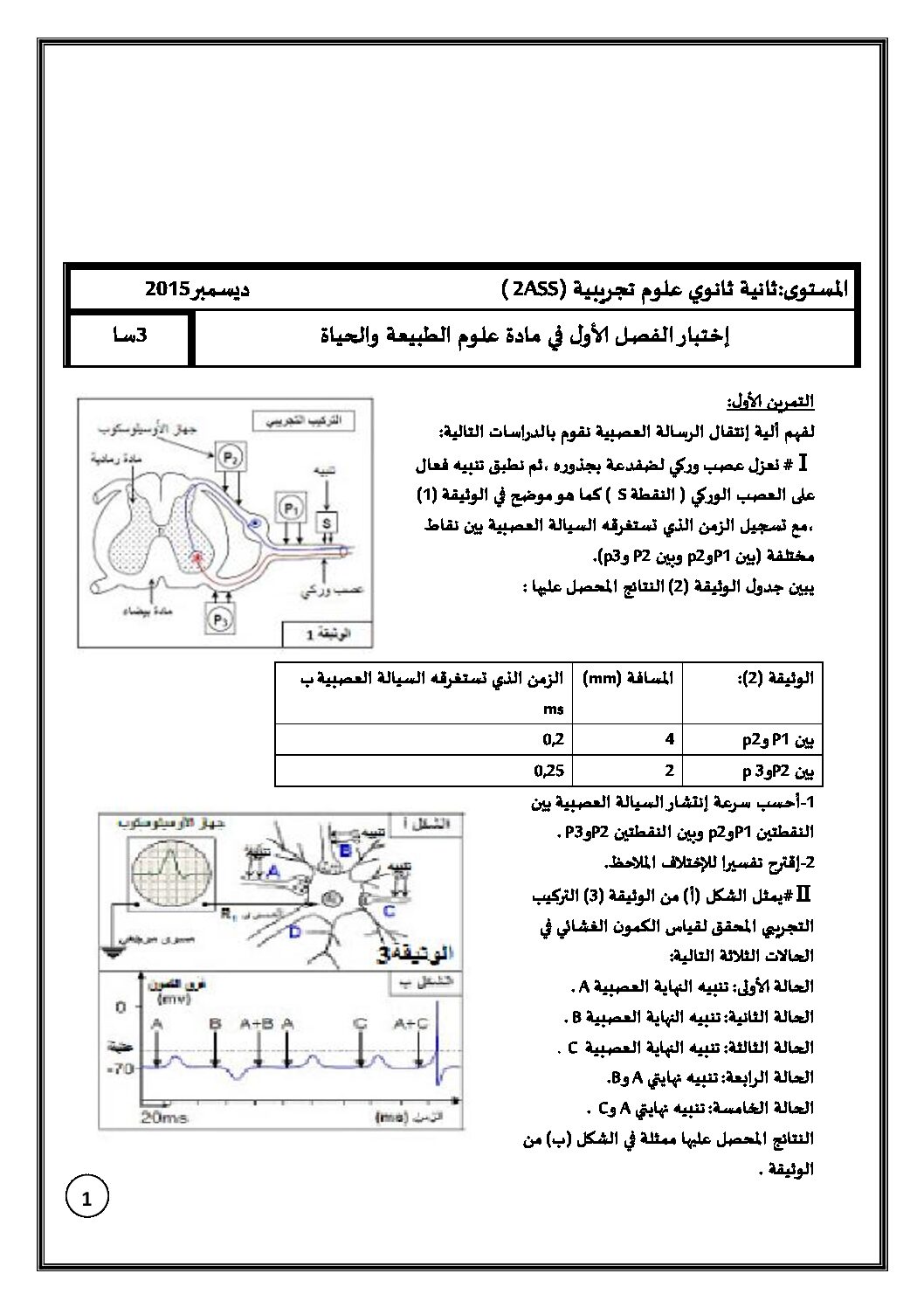 اختبار في العلوم الطبيعية الفصل الأول السنة الثانية ثانوي علوم تجريبية رقم 8 مع التصحيح