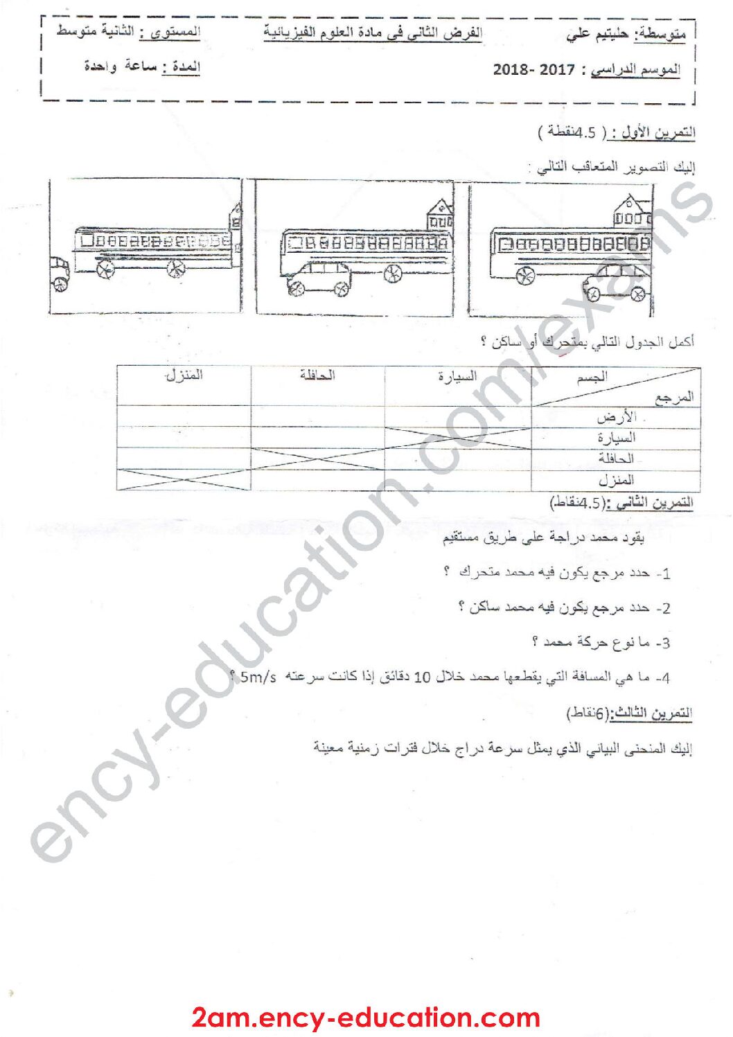 فرض في العلوم الفيزيائية الفصل الثاني السنة الثانية متوسط رقم 8