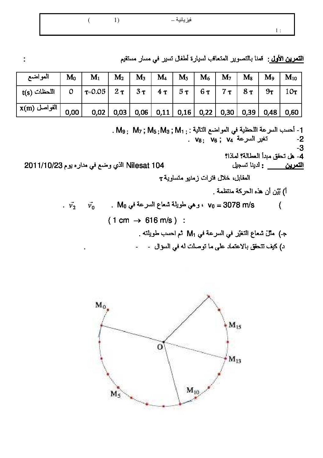 اختبار في العلوم الفيزيائية الفصل الأول السنة الأولى ثانوي رقم 9