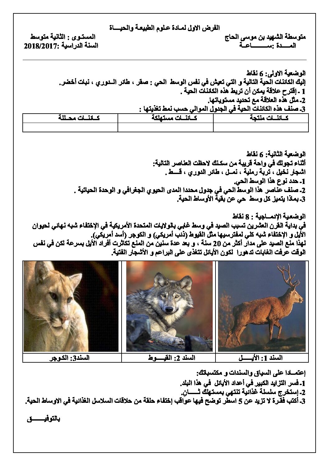 فرض في العلوم الطبيعية الفصل الأول السنة الثانية متوسط رقم 9 مع التصحيح