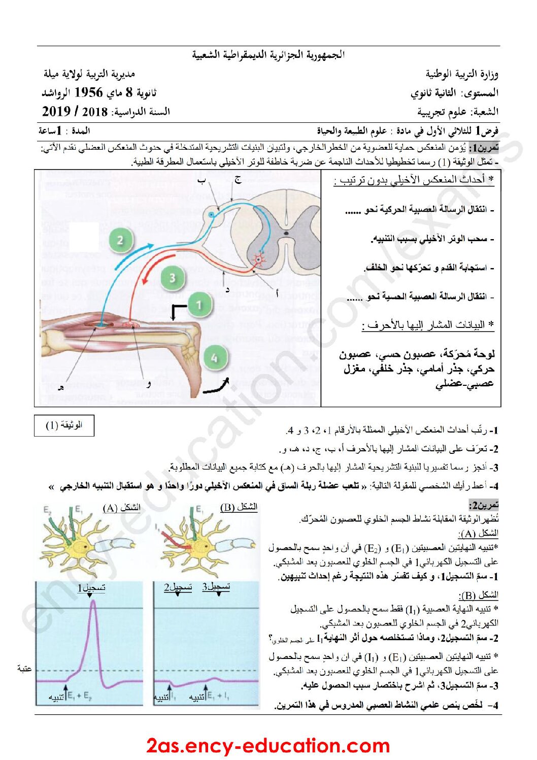 فرض في العلوم الطبيعية الفصل الأول السنة الثانية ثانوي علوم تجريبية رقم 9