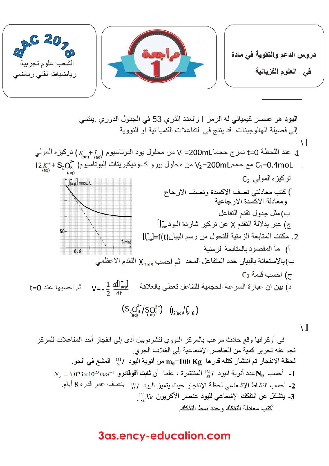 فرض في العلوم الفيزيائية الفصل الثالث السنة الثالثة ثانوي رقم 1