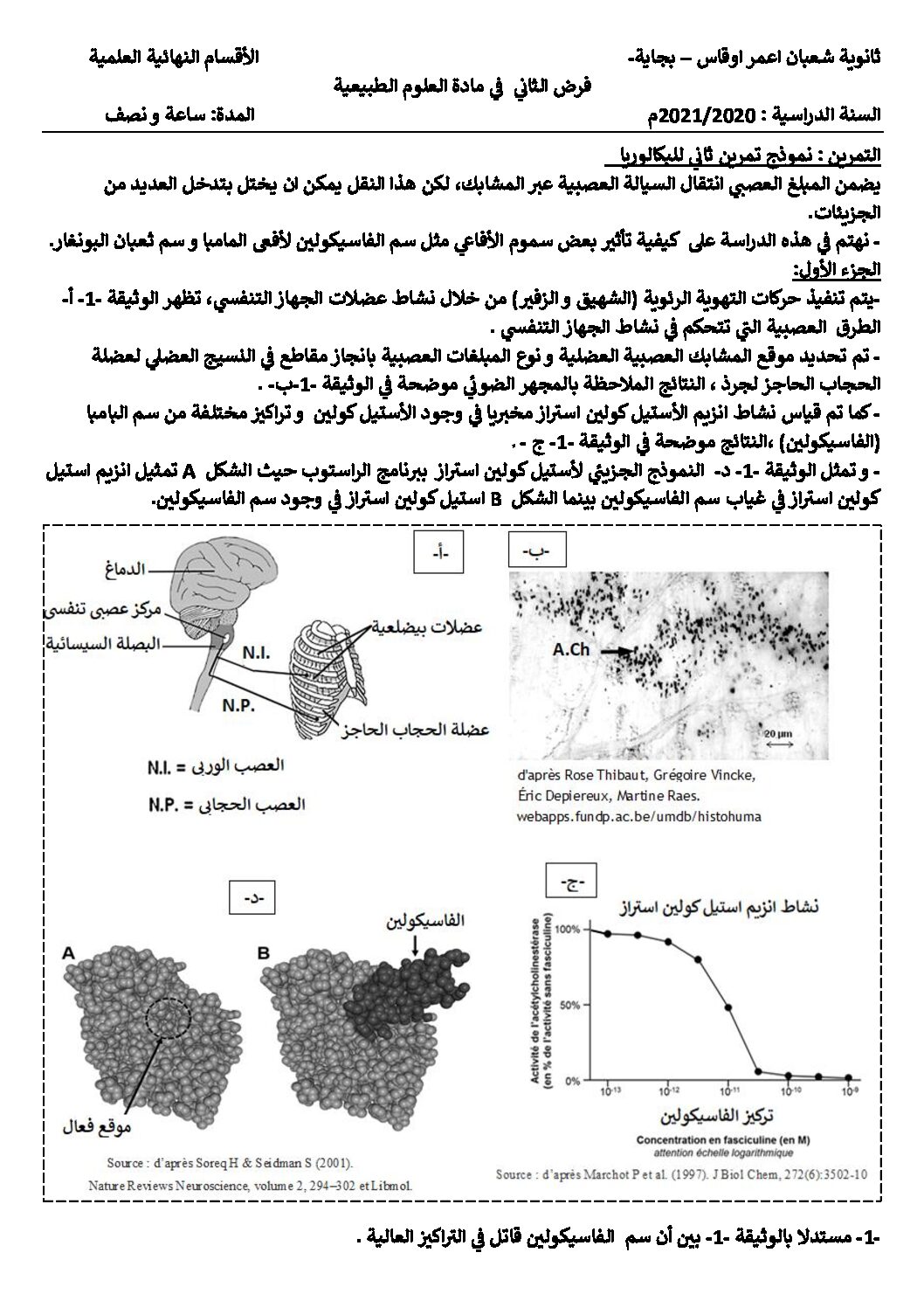 فرض في العلوم الطبيعية الفصل الثاني السنة الثالثة ثانوي علوم تجريبية رقم 12 مع التصحيح