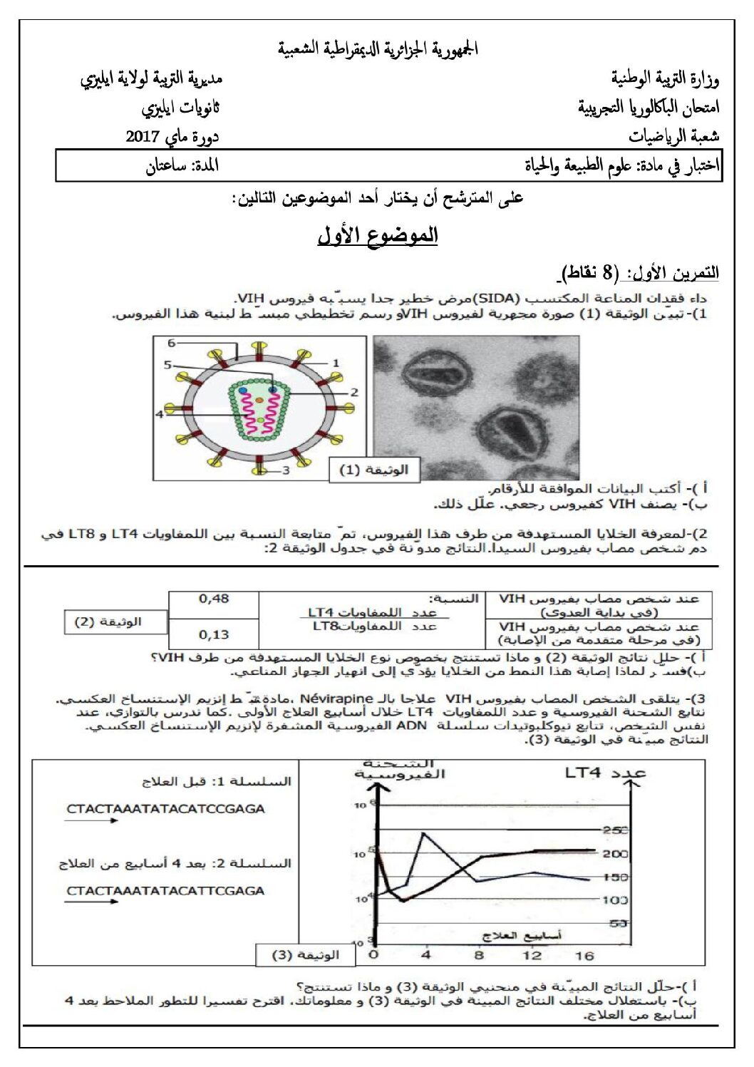 اختبار في العلوم الطبيعية الفصل الثالث السنة الثالثة ثانوي رياضيات رقم 14 مع التصحيح