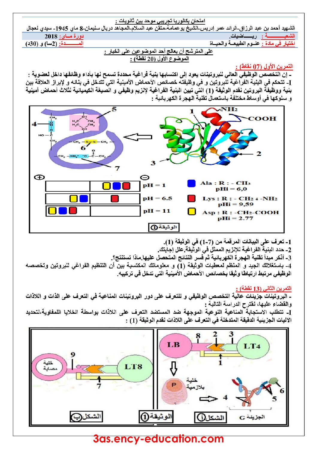 اختبار في العلوم الطبيعية الفصل الثالث السنة الثالثة ثانوي رياضيات رقم 15 مع التصحيح