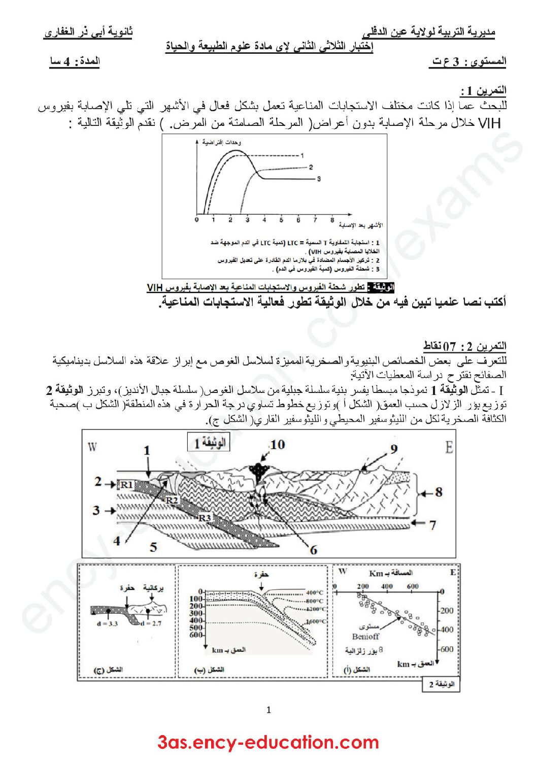 اختبار في العلوم الطبيعية الفصل الثاني السنة الثالثة ثانوي علوم تجريبية رقم 32