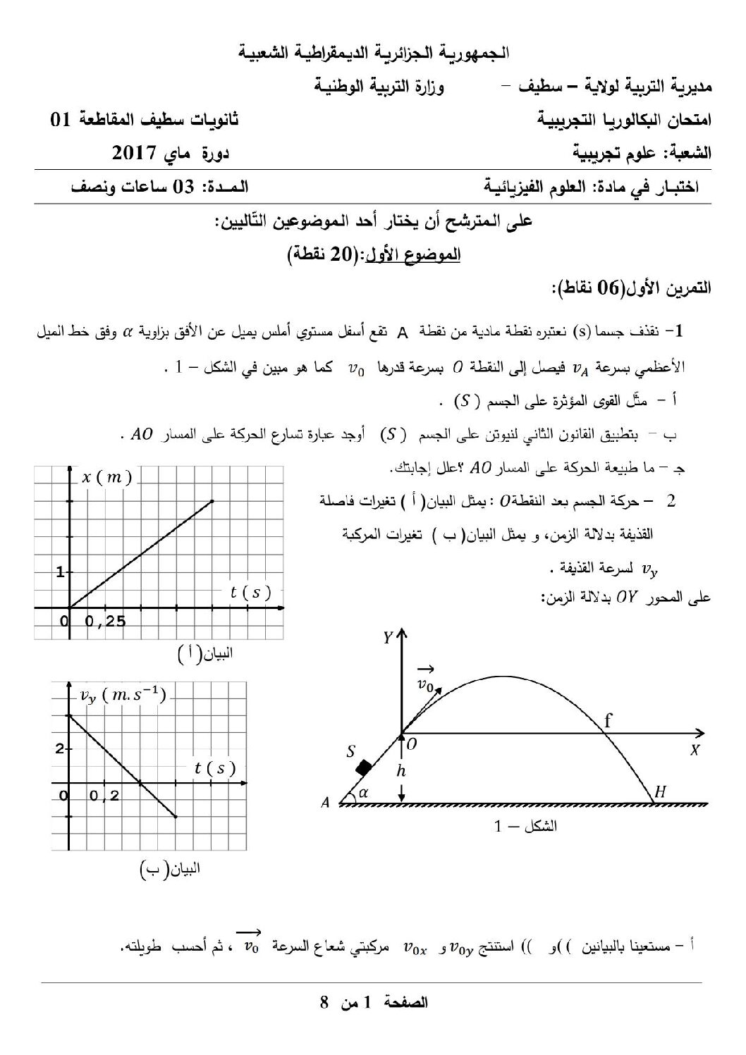 اختبار في العلوم الفيزيائية الفصل الثالث السنة الثالثة ثانوي رقم 35 مع التصحيح