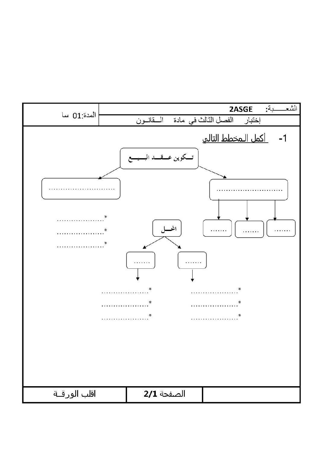 اختبار في القانون الفصل الثالث السنة الثانية ثانوي رقم 4
