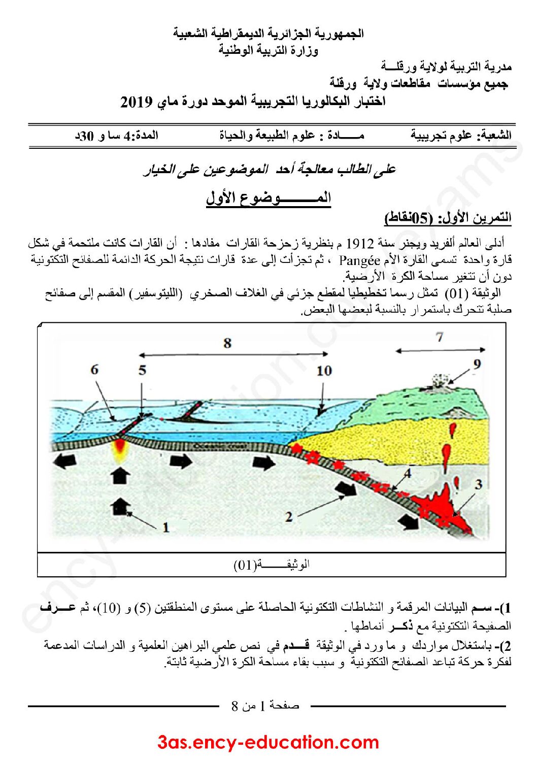 اختبار في العلوم الطبيعية الفصل الثالث السنة الثالثة ثانوي علوم تجريبية رقم 53 مع التصحيح
