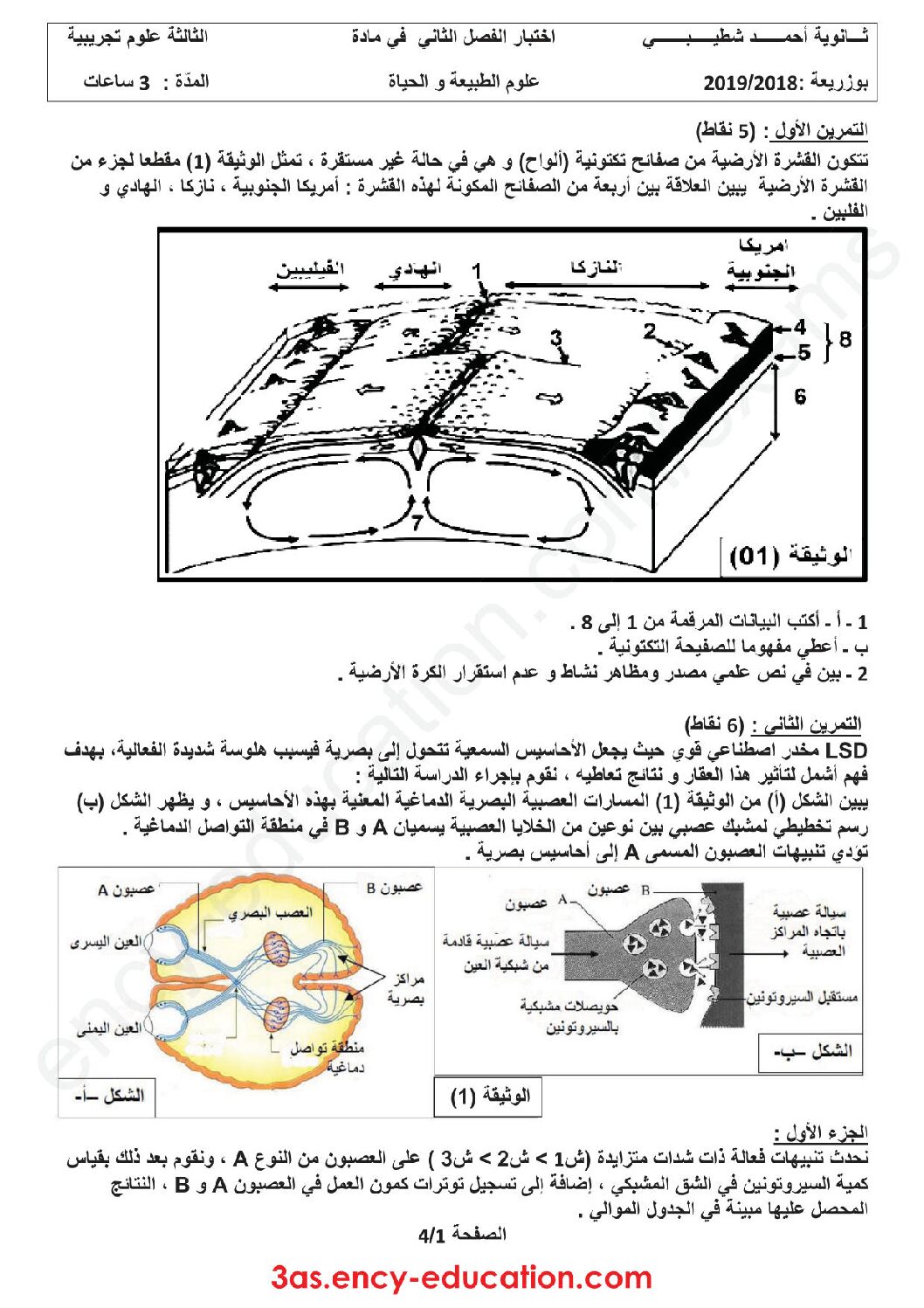اختبار في العلوم الطبيعية الفصل الثاني السنة الثالثة ثانوي علوم تجريبية رقم 56