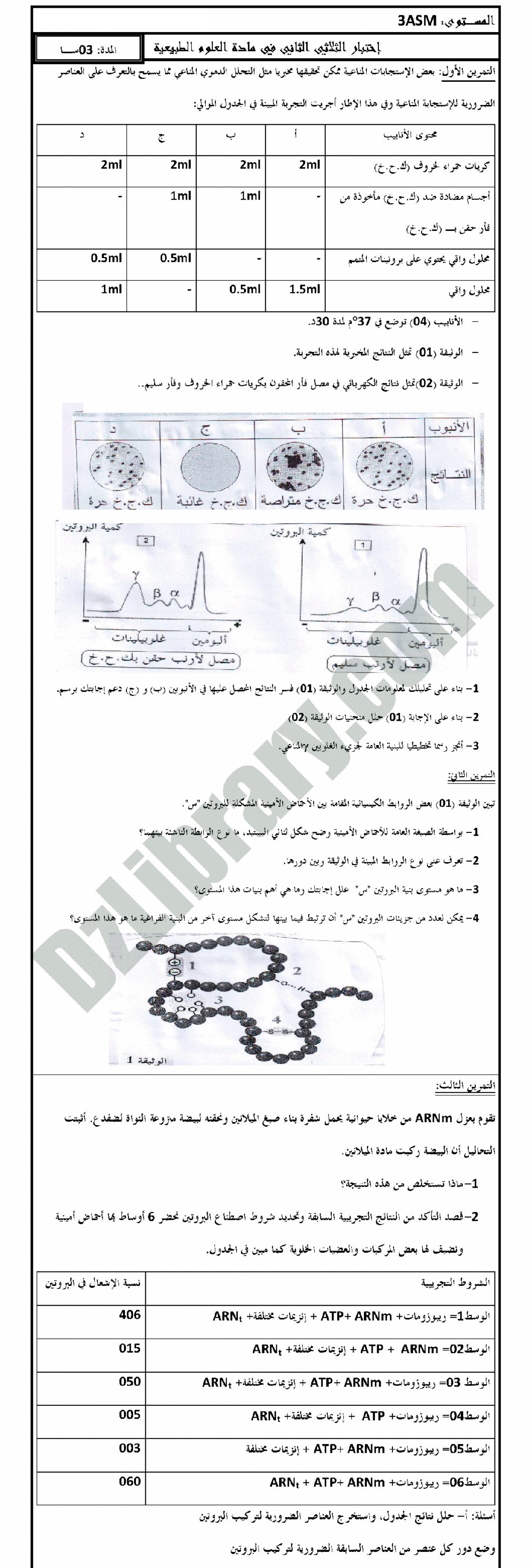 اختبار في العلوم الطبيعية الفصل الثاني السنة الثالثة ثانوي رياضيات رقم 6 مع التصحيح