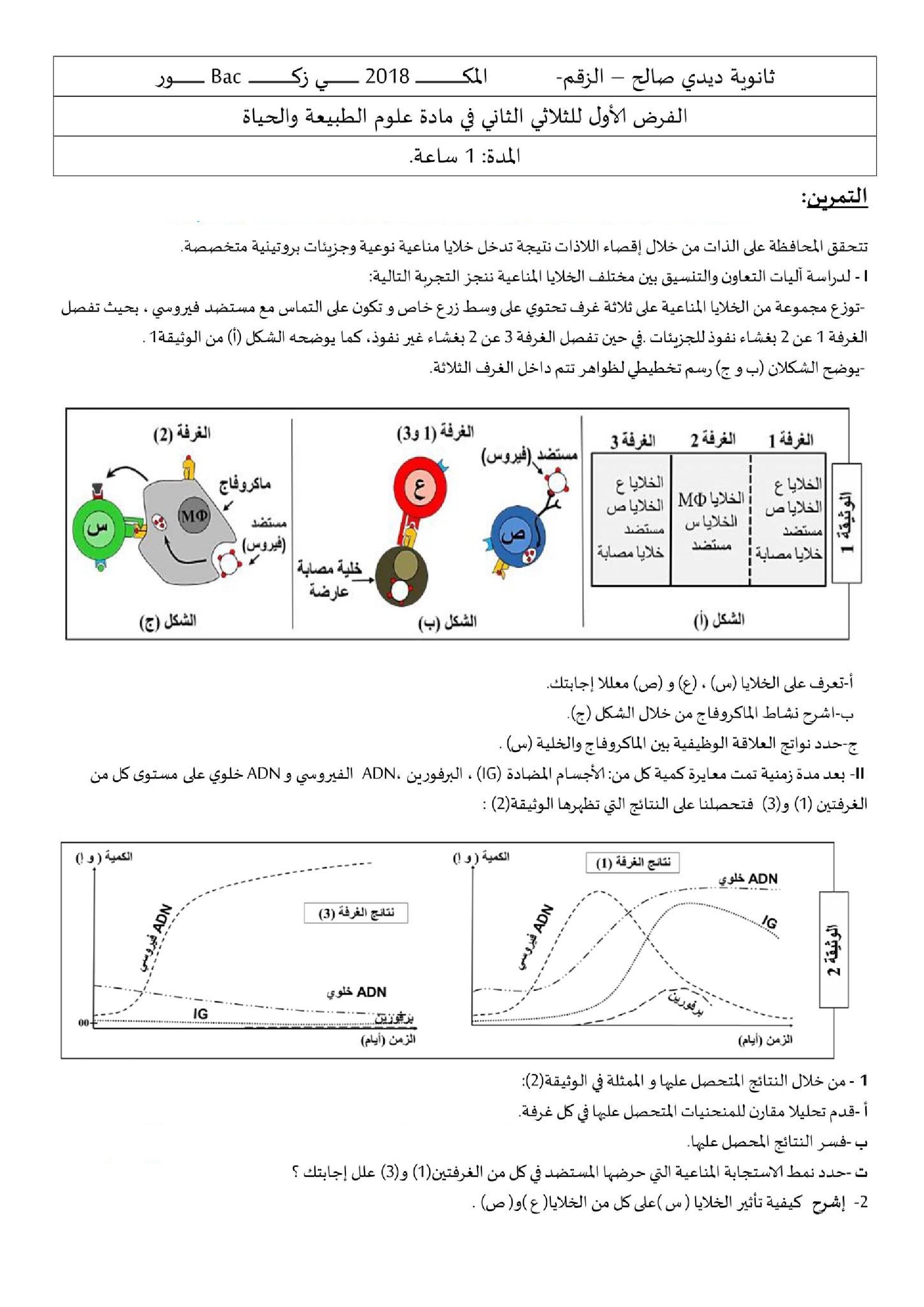 فرض في العلوم الطبيعية الفصل الثاني السنة الثالثة ثانوي علوم تجريبية رقم 6