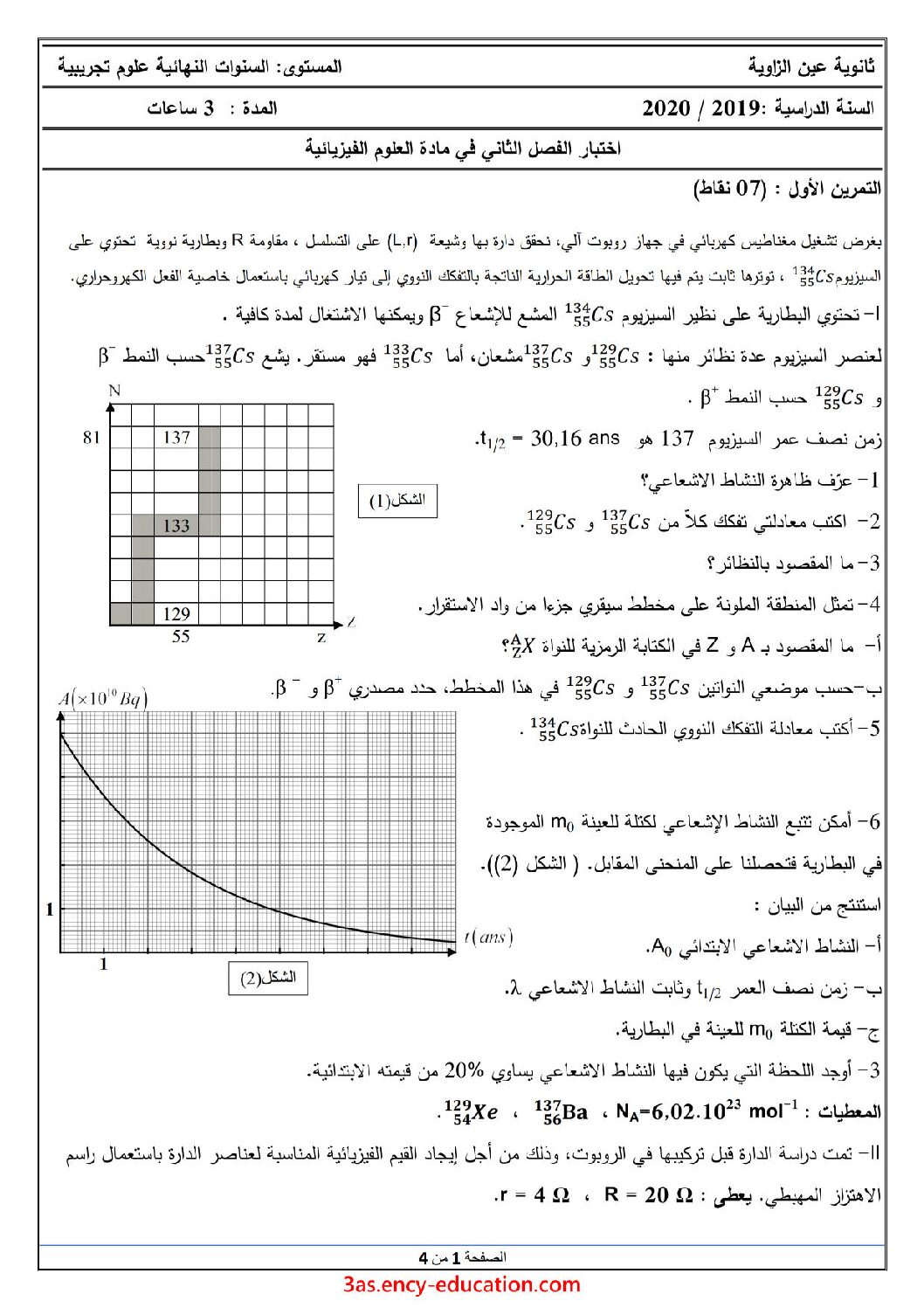 اختبار في العلوم الفيزيائية الفصل الثاني السنة الثالثة ثانوي رقم 61 مع التصحيح