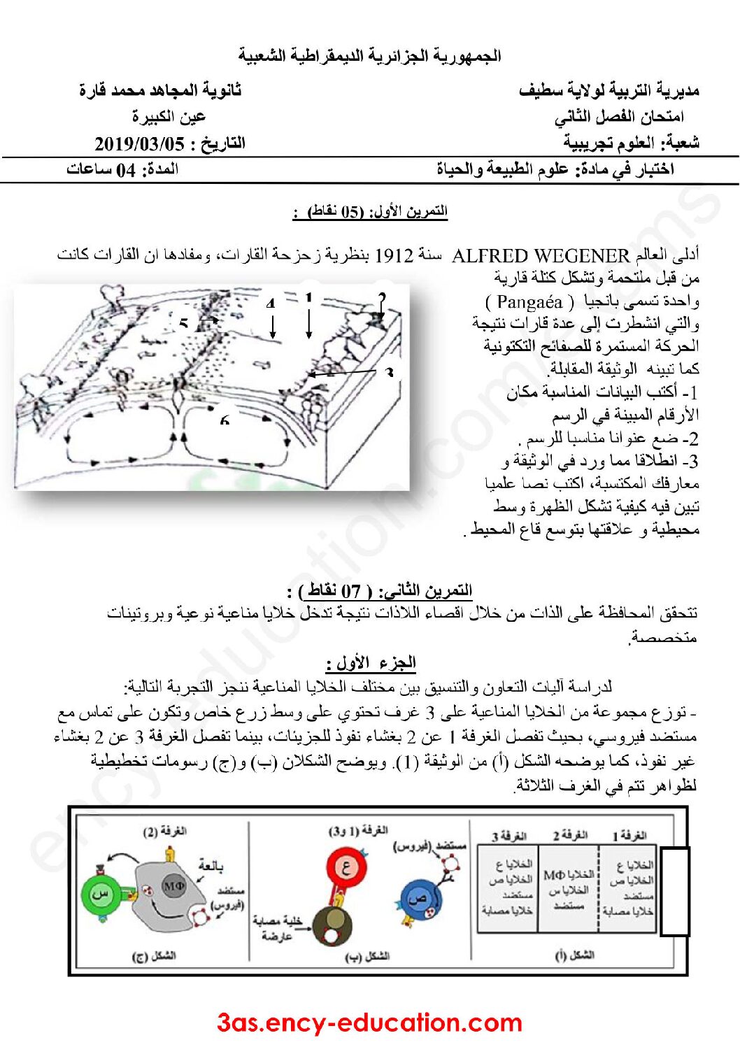 اختبار في العلوم الطبيعية الفصل الثاني السنة الثالثة ثانوي علوم تجريبية رقم 62