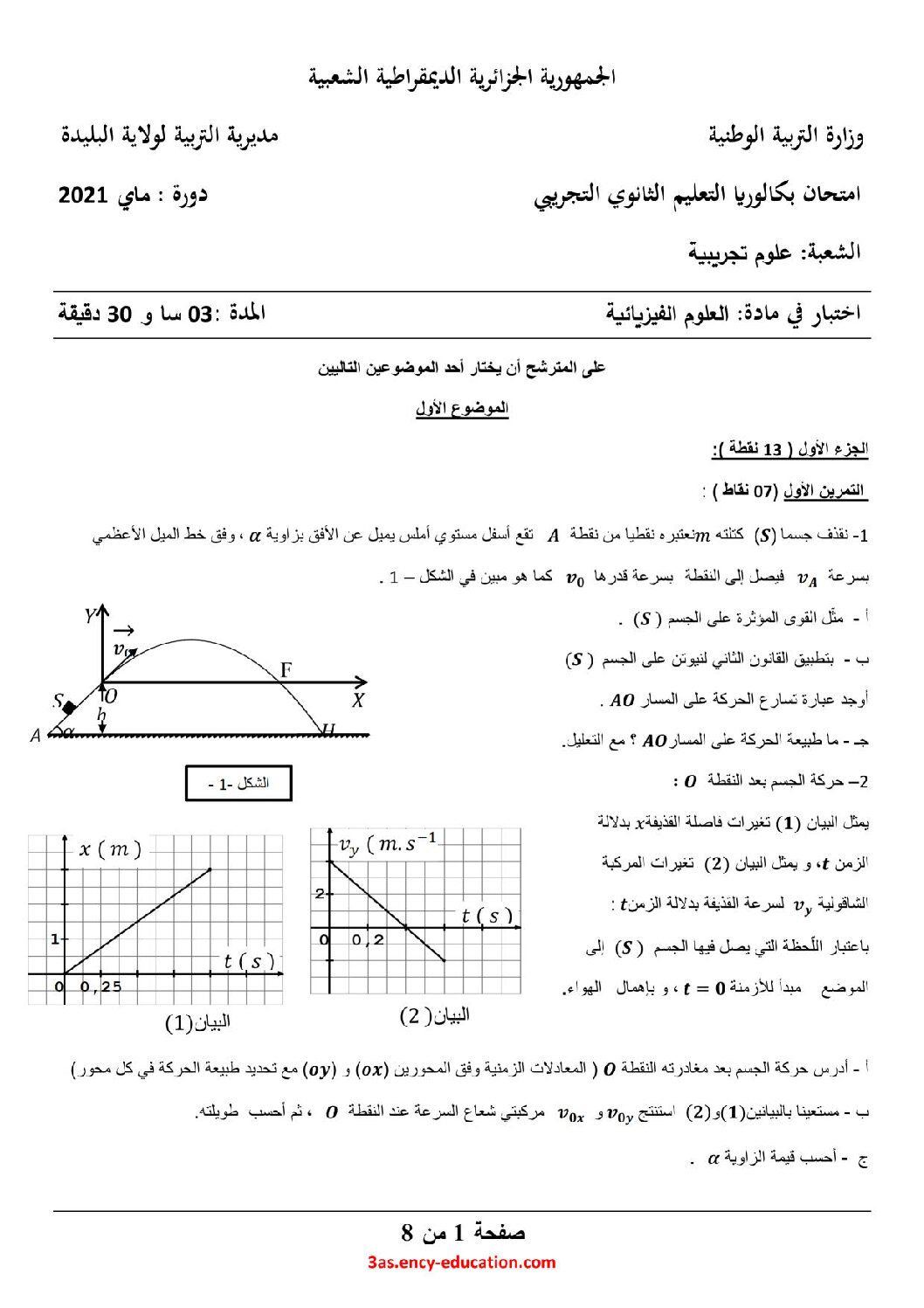 اختبار في العلوم الفيزيائية الفصل الثاني السنة الثالثة ثانوي رقم 81