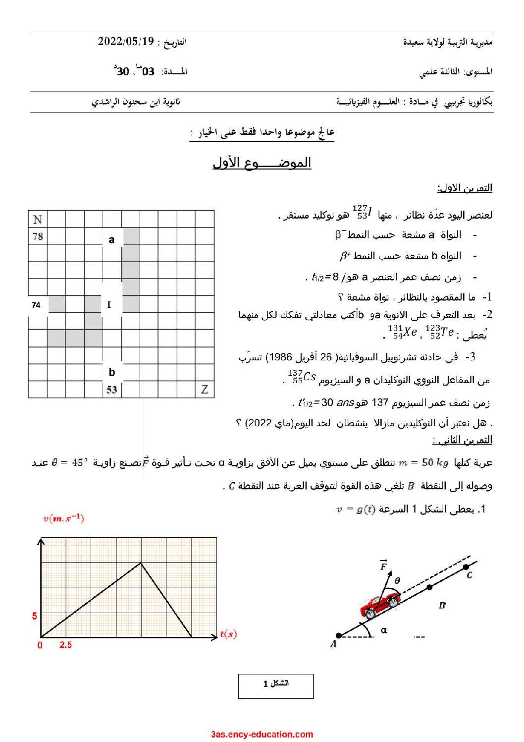 اختبار في العلوم الفيزيائية الفصل الثالث السنة الثالثة ثانوي رقم 90