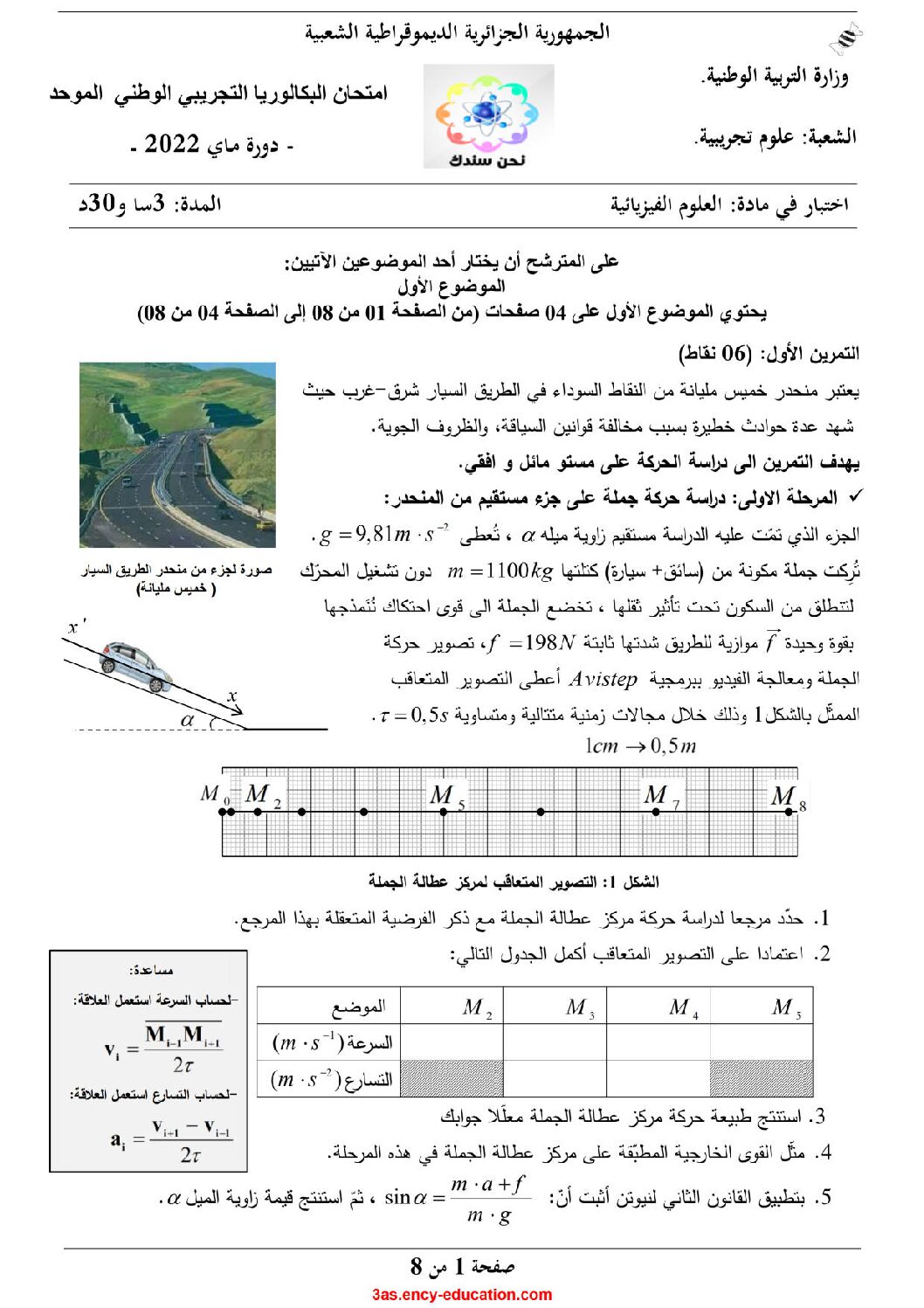 اختبار في العلوم الفيزيائية الفصل الثالث السنة الثالثة ثانوي رقم 91 مع التصحيح