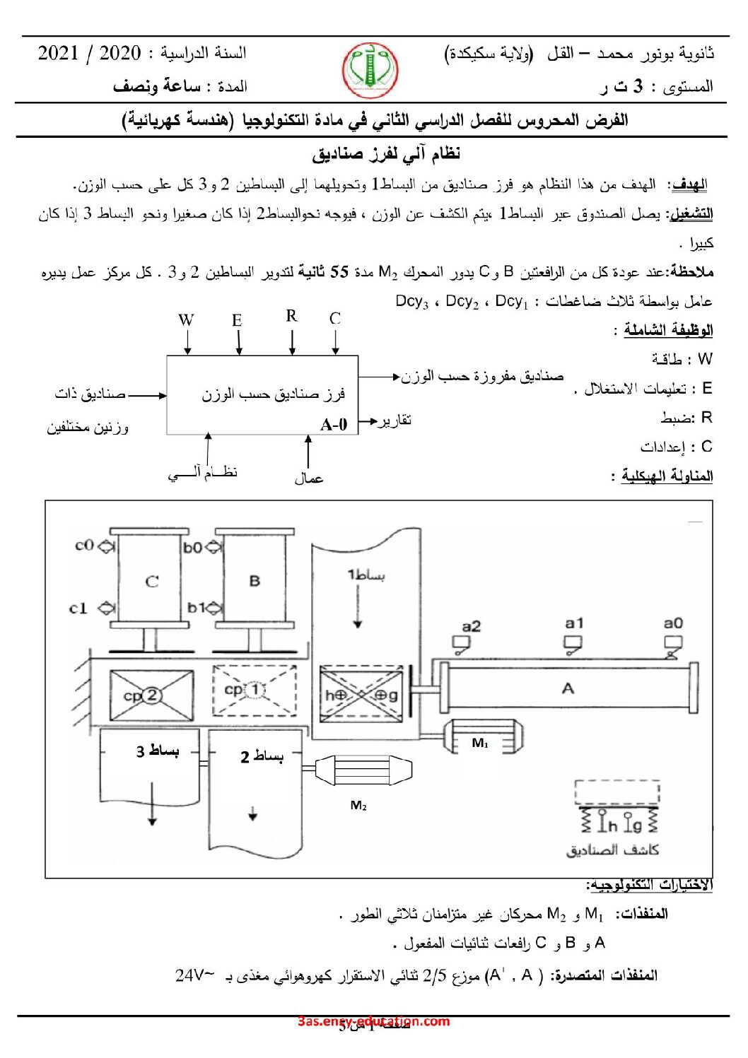 فرض في الهندسة الكهربائية الفصل الثاني السنة الثالثة ثانوي رقم 11 مع التصحيح