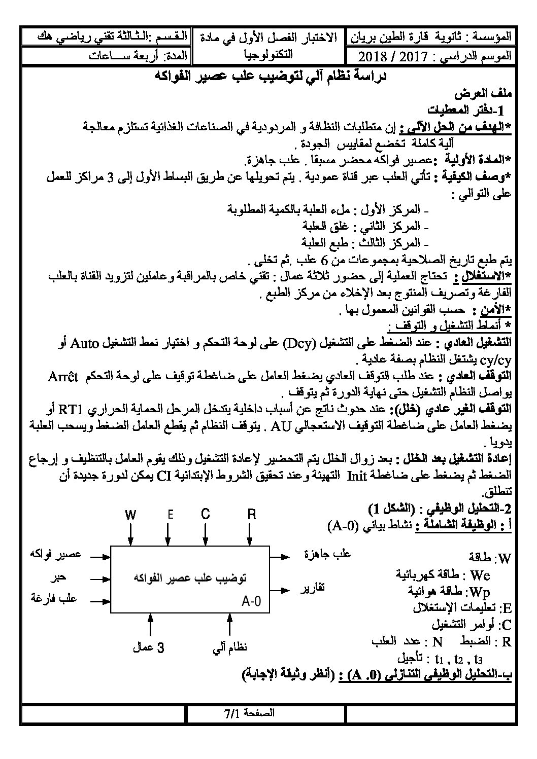 اختبار في الهندسة الكهربائية الفصل الأول السنة الثالثة ثانوي رقم 13 مع التصحيح