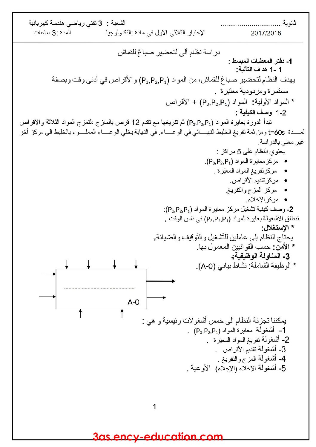 اختبار في الهندسة الكهربائية الفصل الأول السنة الثالثة ثانوي رقم 14