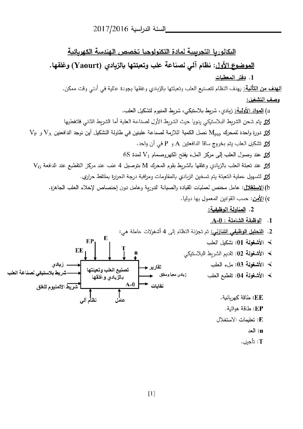 اختبار في الهندسة الكهربائية الفصل الثالث السنة الثالثة ثانوي رقم 17