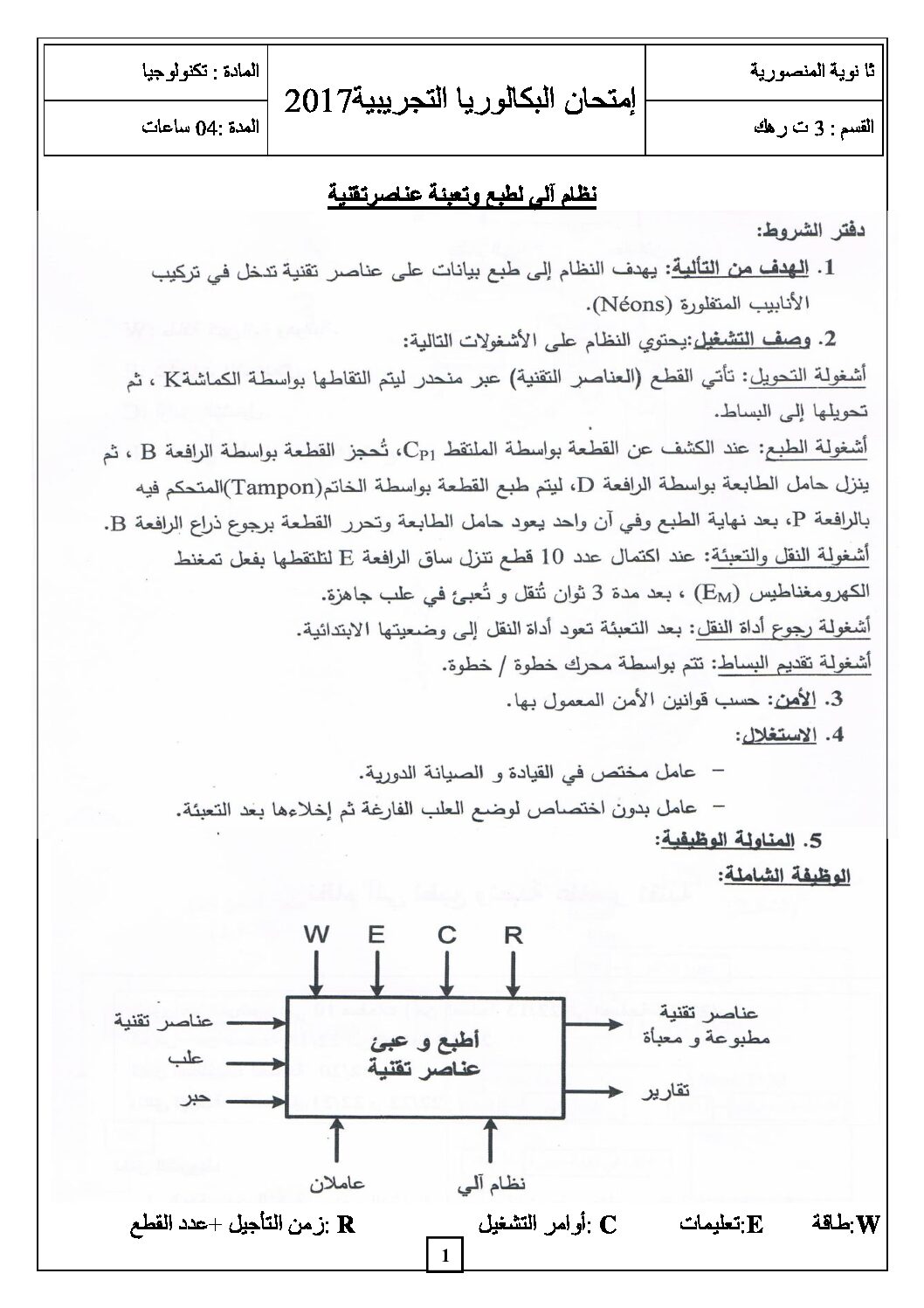 اختبار في الهندسة الكهربائية الفصل الثالث السنة الثالثة ثانوي رقم 18