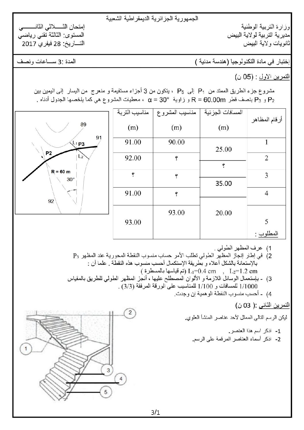 اختبار في الهندسة المدنية الفصل الثاني السنة الثالثة ثانوي رقم 2