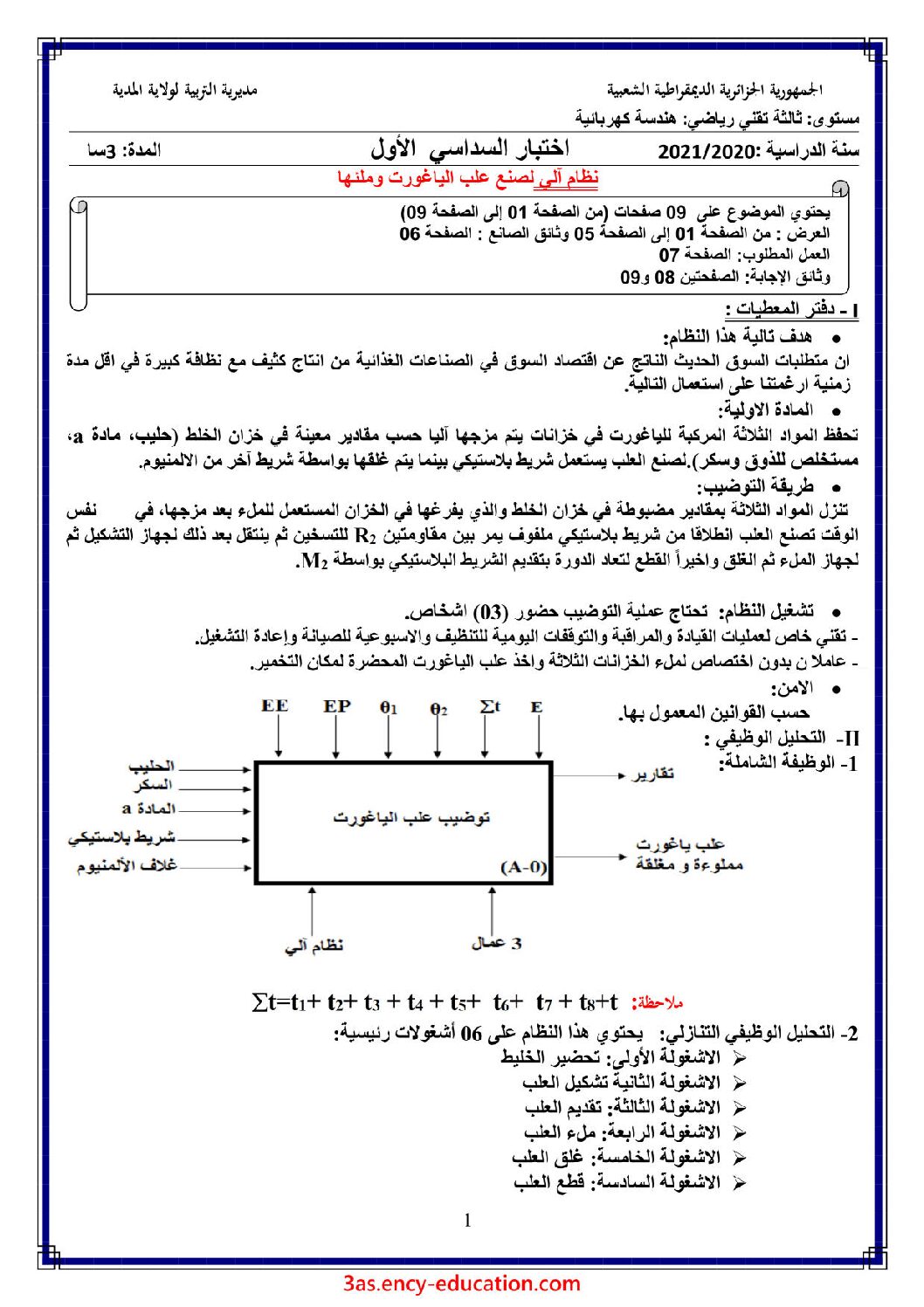 اختبار في الهندسة الكهربائية الفصل الأول السنة الثالثة ثانوي رقم 23 مع التصحيح