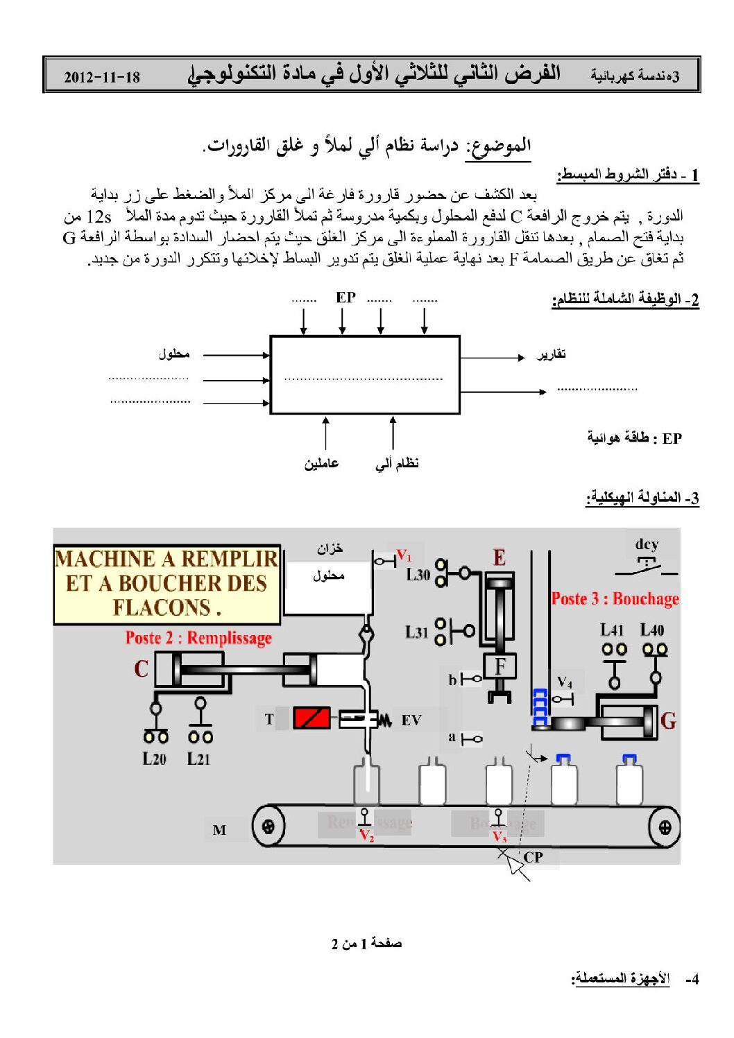 فرض في الهندسة الكهربائية الفصل الأول السنة الثالثة ثانوي رقم 3