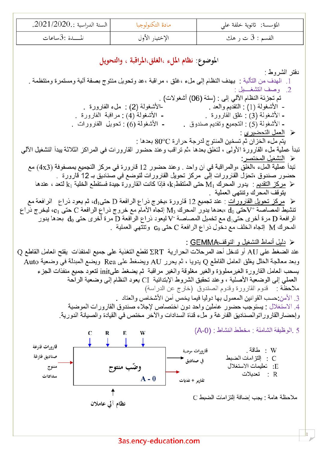 اختبار في الهندسة الكهربائية الفصل الأول السنة الثالثة ثانوي رقم 31