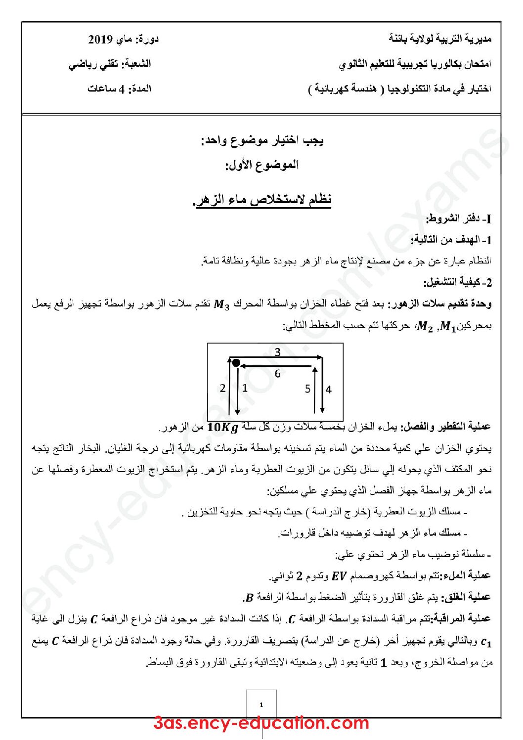 اختبار في الهندسة الكهربائية الفصل الثالث السنة الثالثة ثانوي رقم 31 مع التصحيح