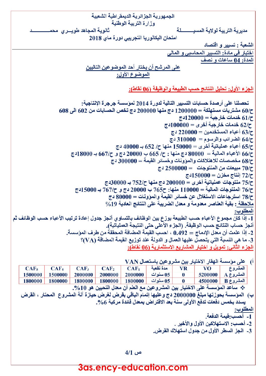اختبار في التسيير المحاسبي الفصل الثالث السنة الثالثة ثانوي رقم 32