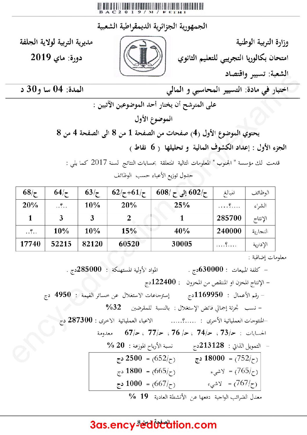 اختبار في التسيير المحاسبي الفصل الثالث السنة الثالثة ثانوي رقم 41