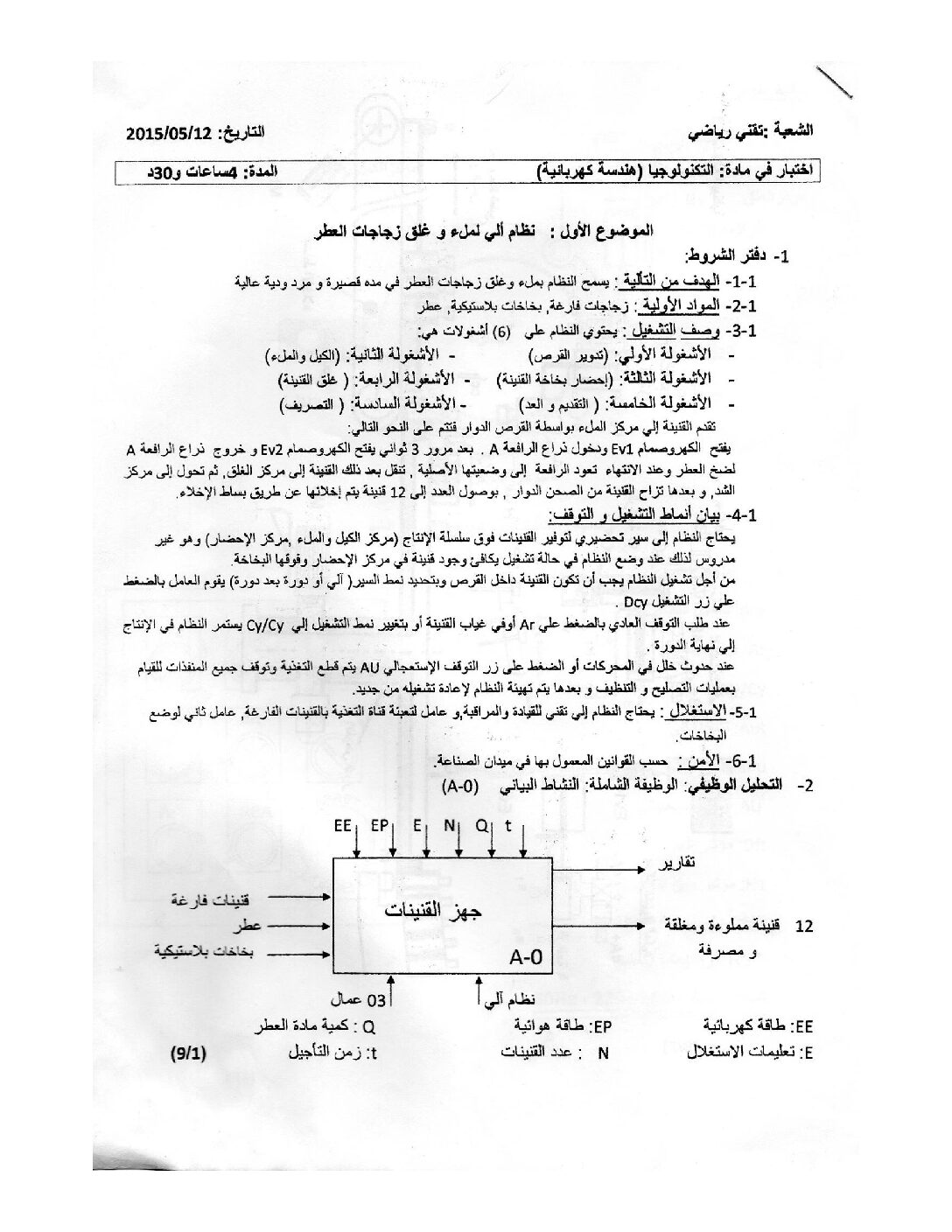 اختبار في الهندسة الكهربائية الفصل الثالث السنة الثالثة ثانوي رقم 8